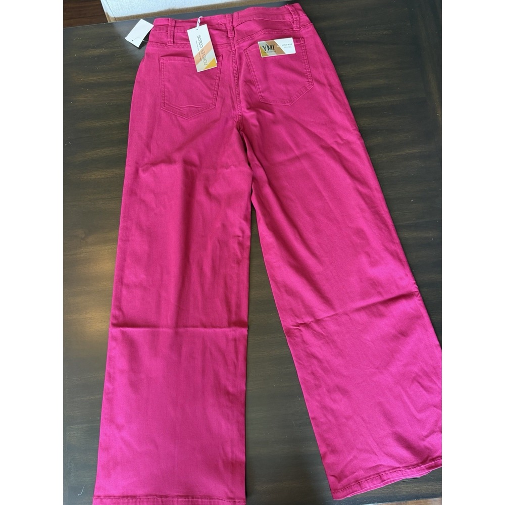 YMI High Rise Wide Leg Jeans Large NWT Cabaret Magenta Pink Forever Color